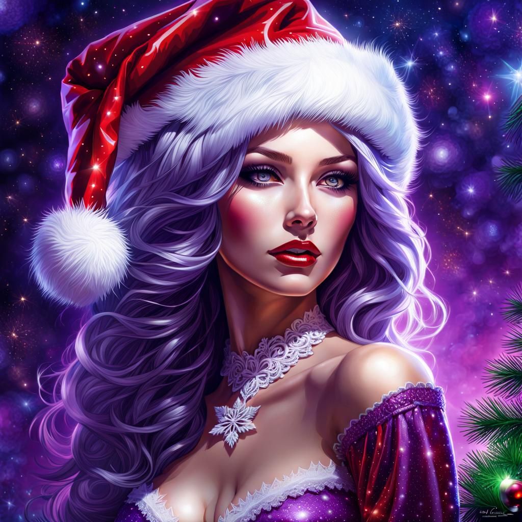 Whimsical Portrait of Beautiful Christmas Santa Girlfriend