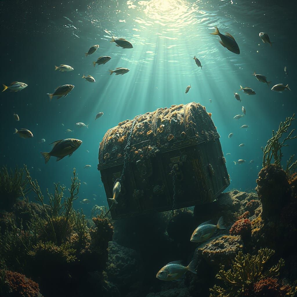 Sunlit Sunken Treasure Chest in Hyperrealism