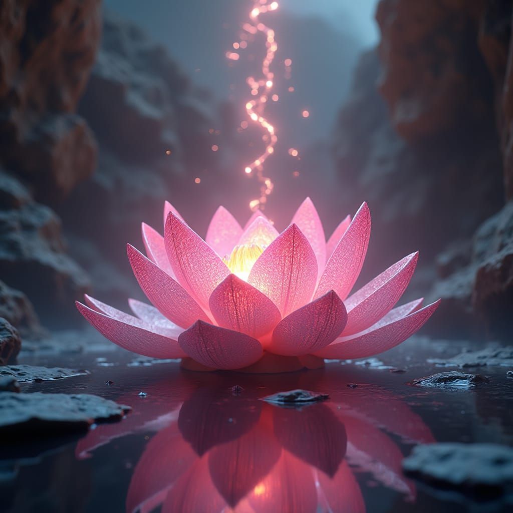 Ethereal Energy Portal with Pink Lotus in 3D HDR