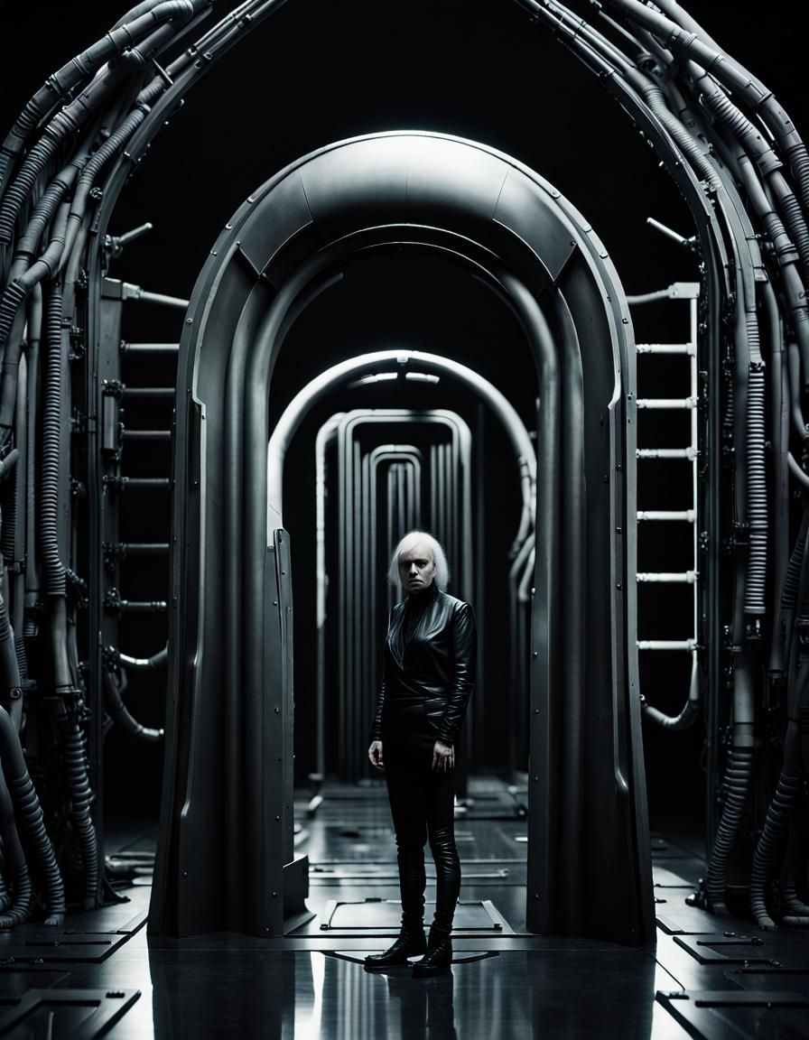 Dark Sci-Fi Portrait in HR Giger Style