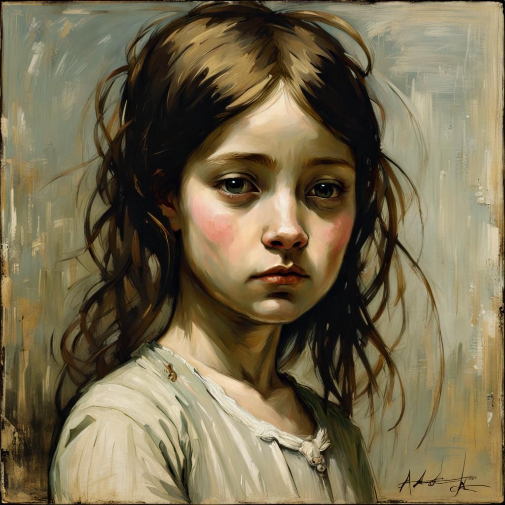 Mischievous Girl Portrait in Classic Illustrative Style