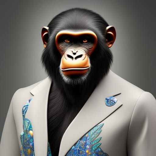 Chimpanzee with Intricate Celtic and Voronoi Patterns