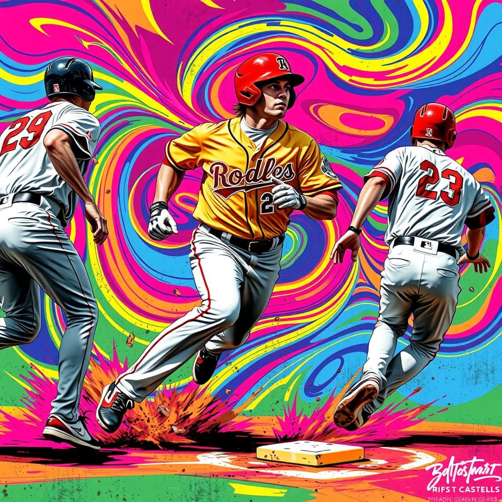 Baseball Player Pop Art Sprint to Third Base