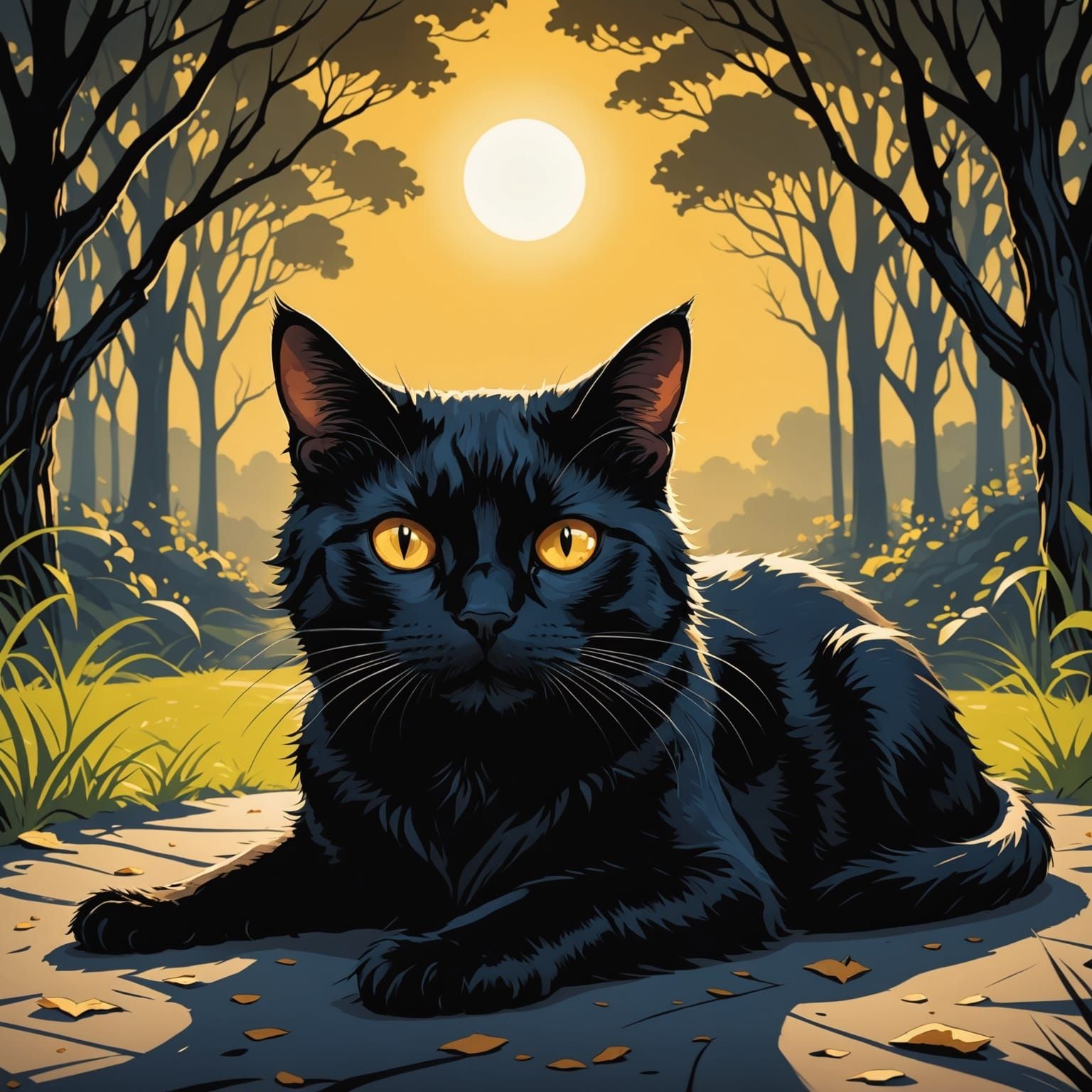 Black Cat in Sunlight: A Tim Burton Style Image