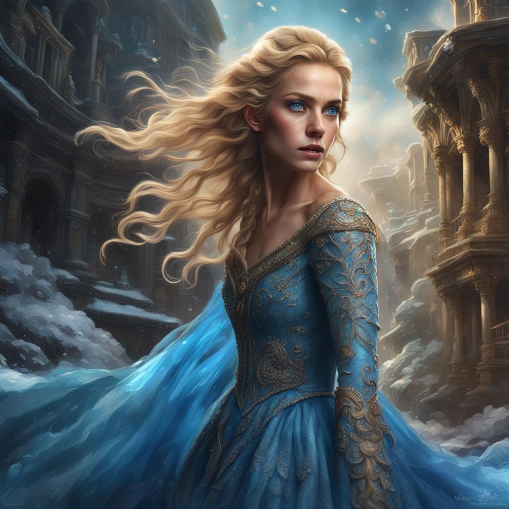 Beautiful Woman with Frantic Look in Detailed Matte Painting