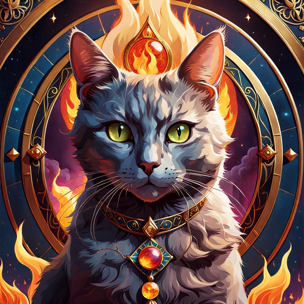 Mysterious Cat Tarot Card in Surreal Digital Art
