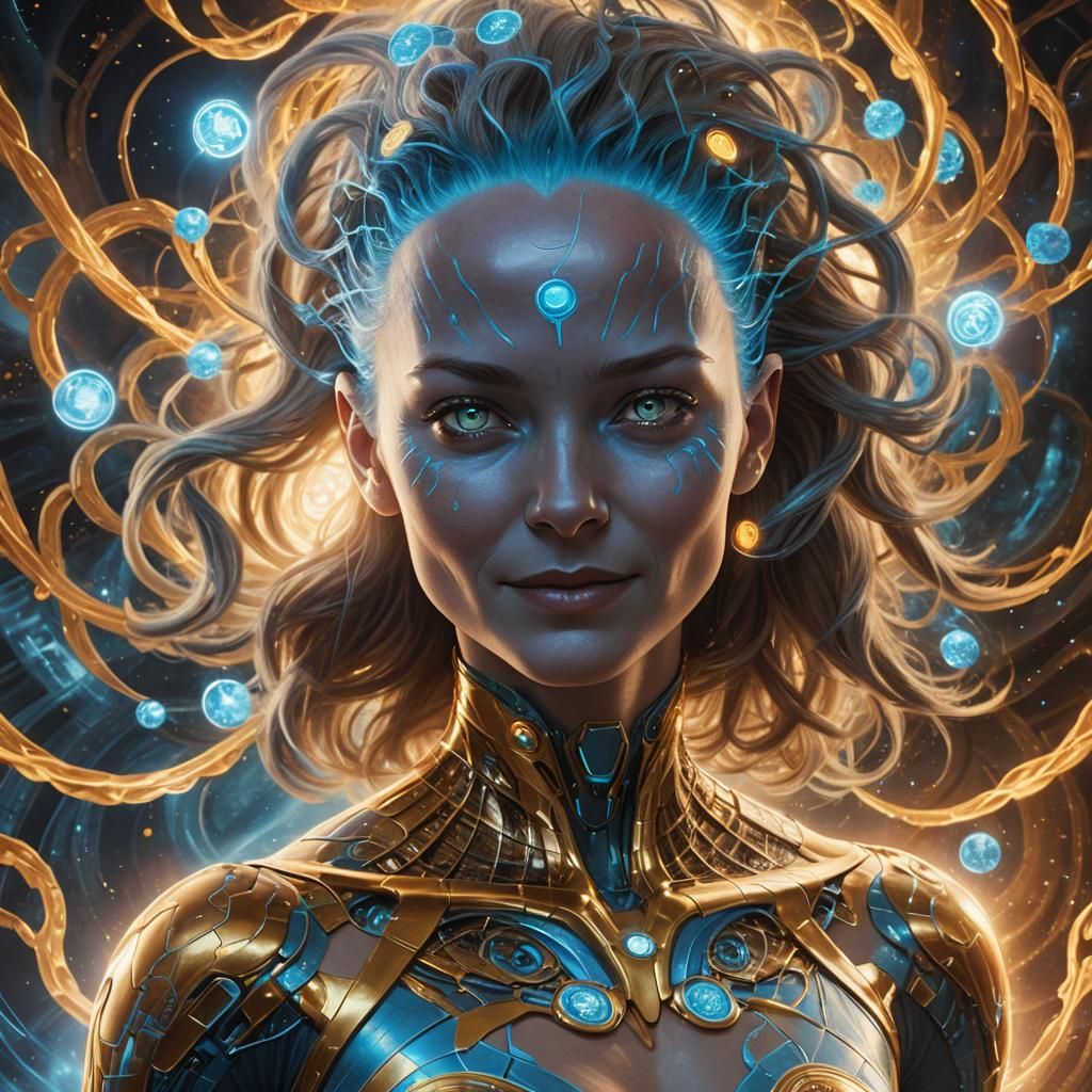 Hyperrealistic Female Dr. Manhattan Portrait in Fractal Styl...