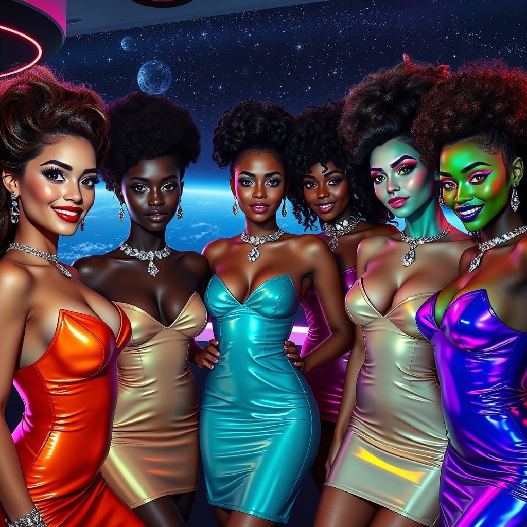 Breathtaking Space Bar Scene in Vibrant Colors and Intricate...