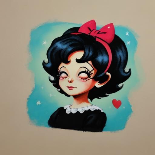 Betty Boop Sleeping: Detailed Gouache Painting