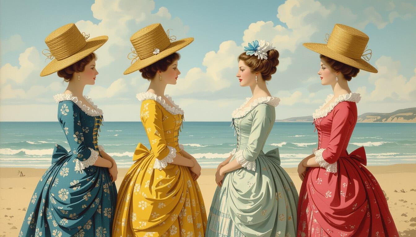 Women on Boulogne-sur-Mer Beach in Surrealist Style