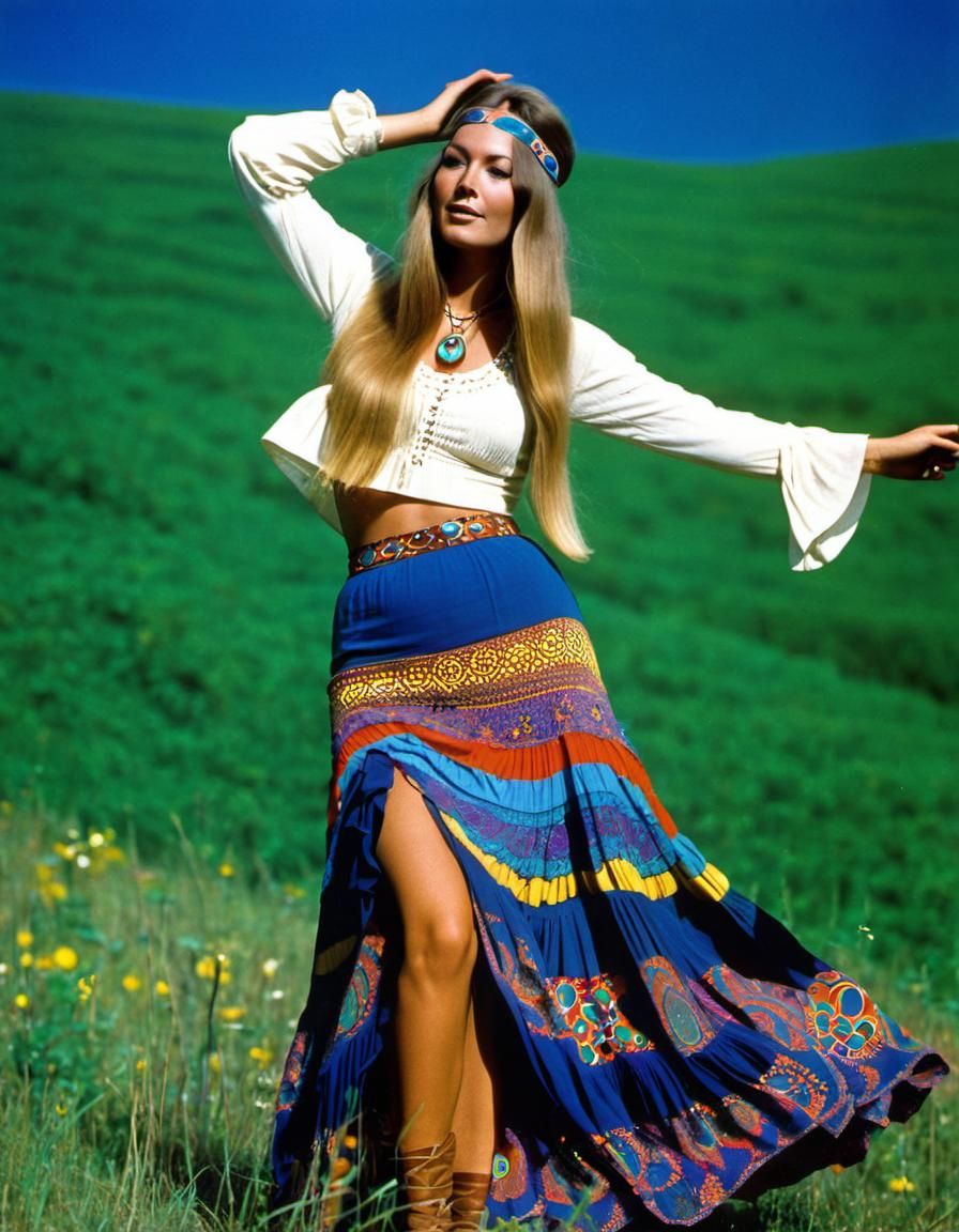 Psychedelic Hippie Girl in Boho Style