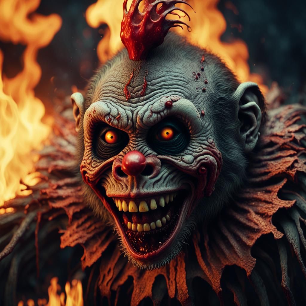 Infernal Zombie Monkey Clown in Dark Surrealism