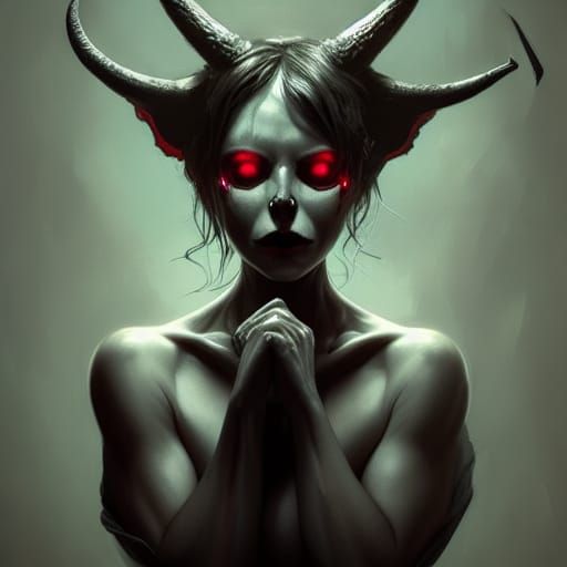 Skull-Faced Woman with Horns: Hyperdetailed Portrait