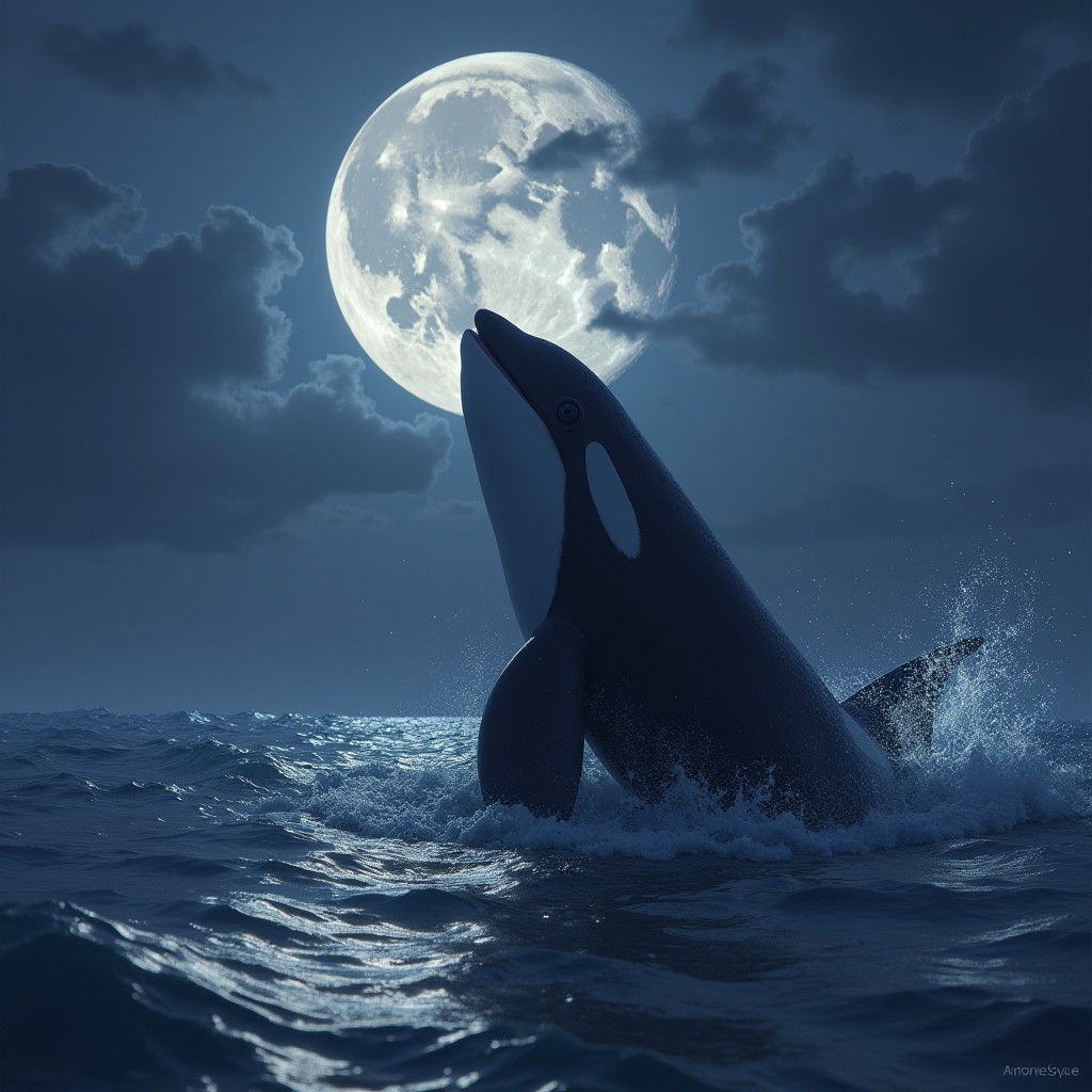 Majestic Orca Whale Stares at the Moon