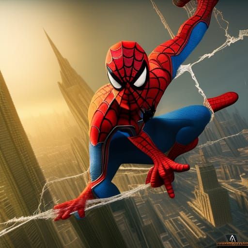 Detailed Spiderman Matte Painting in Deep Color