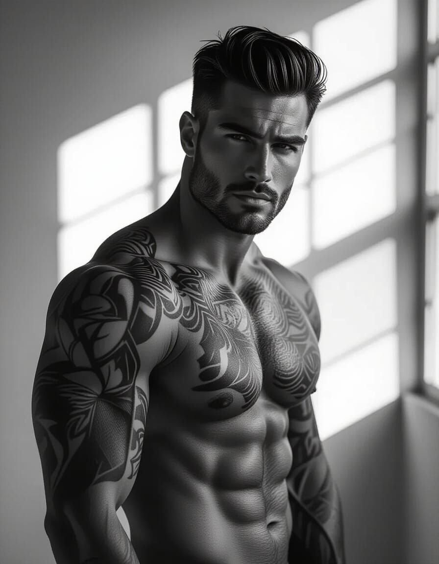 Dramatic Black and White Male Model Portrait