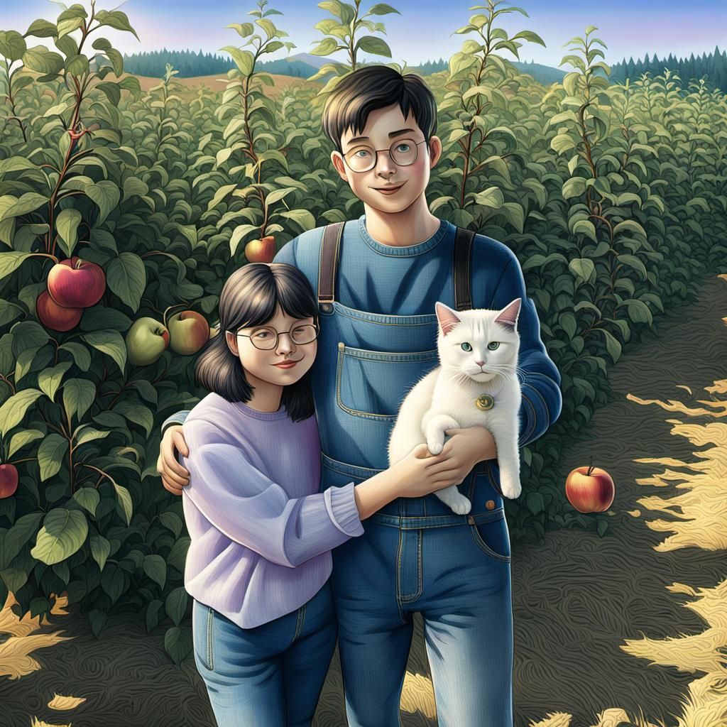 Farmer with Cats in Golden Hour Sunlight