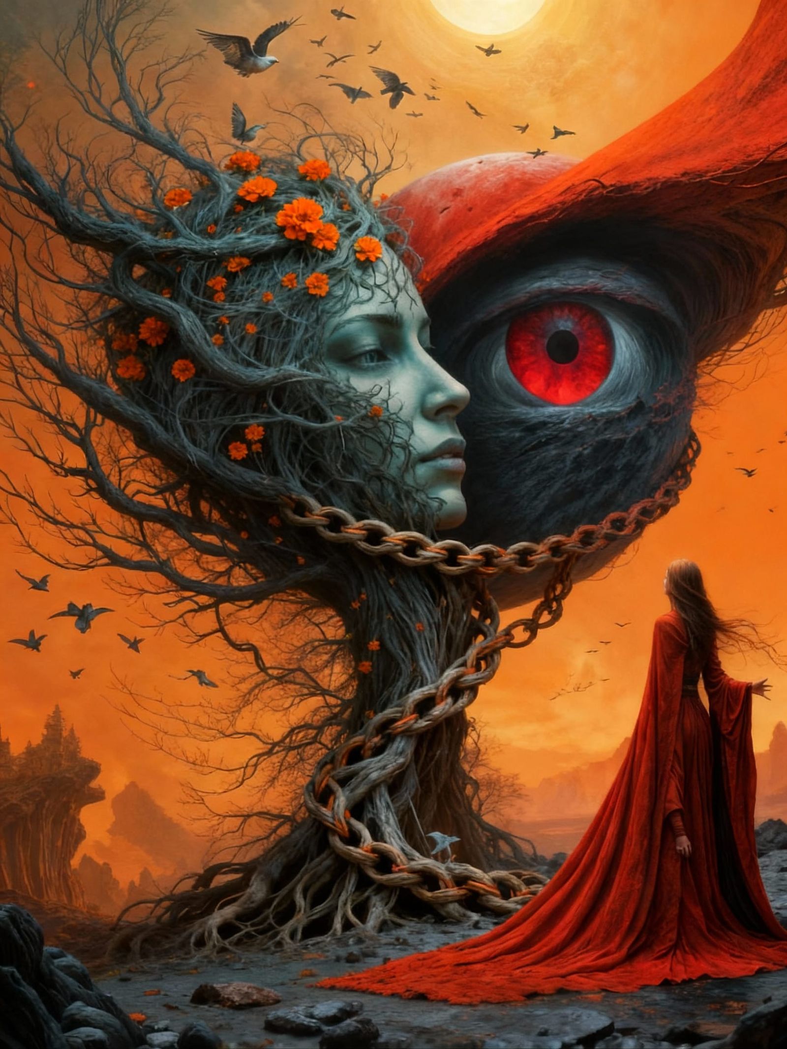 Rooted Face Meets Giant Eye With Woven Links