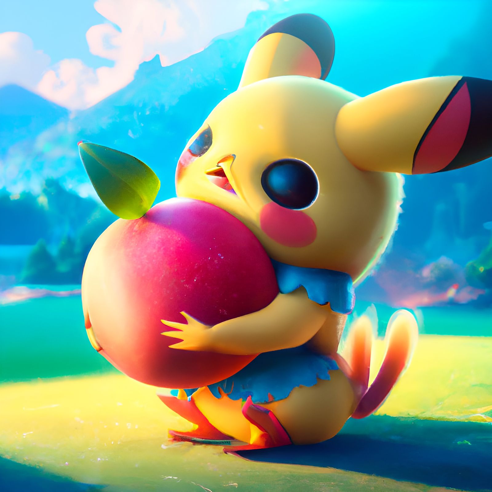 Adorable Pichu with Giant Peach, 3D Rendered