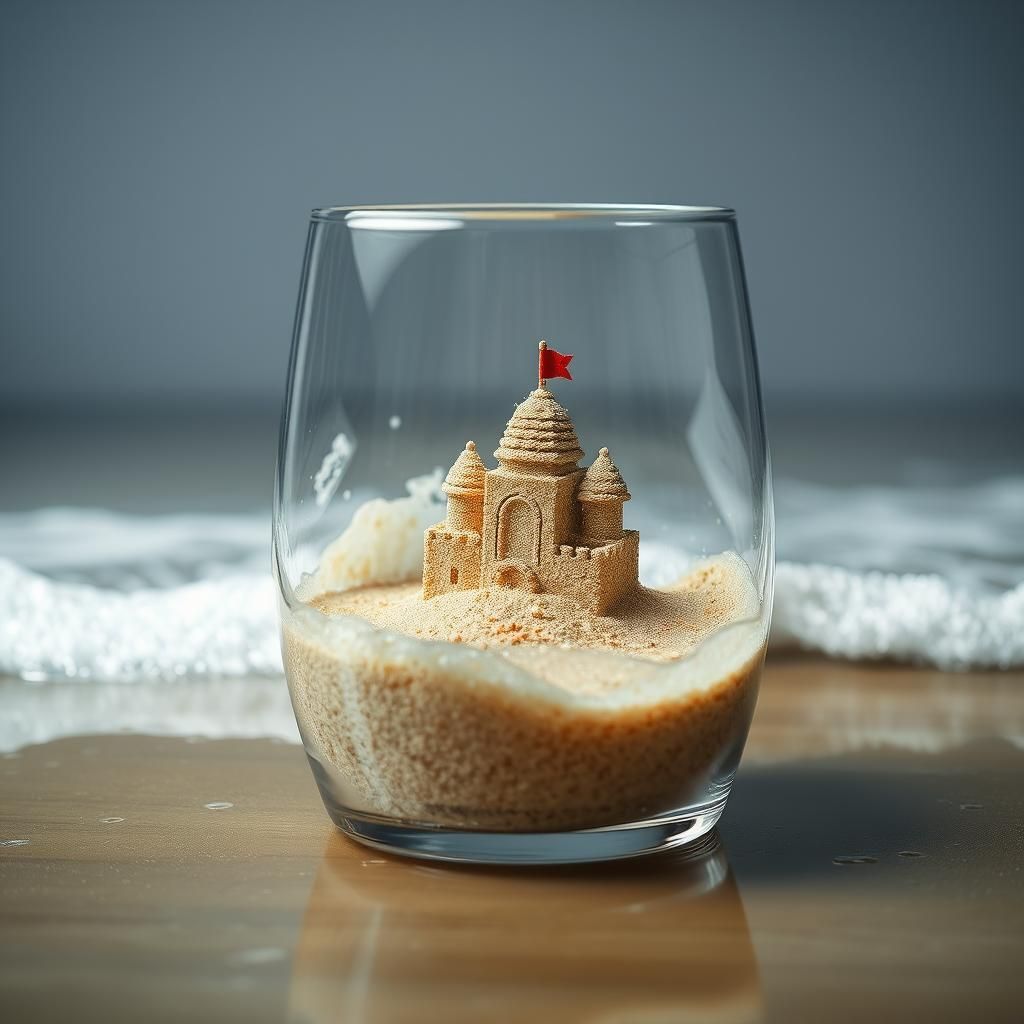 Sandcastle in Glass Washed by Wave: Splash Art