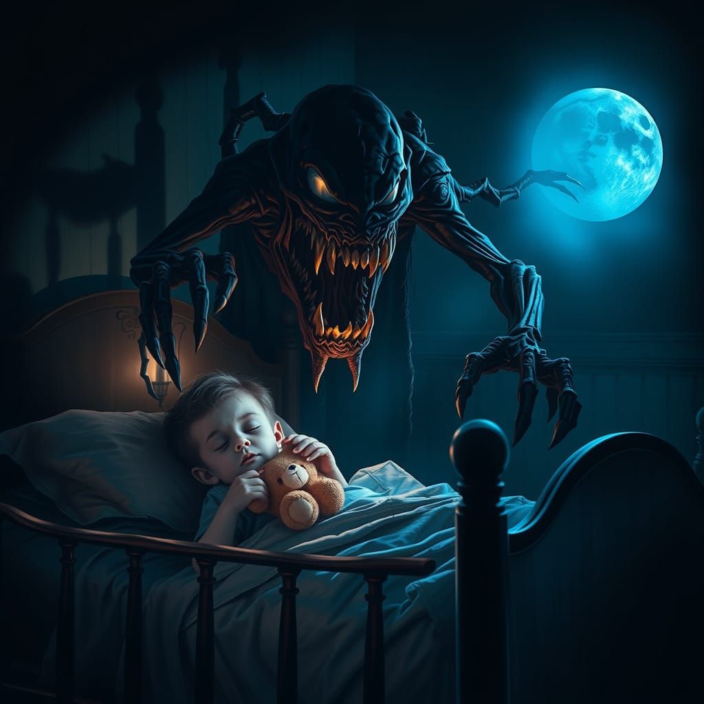 Ethereal Gothic Nightmare: Dark Figure Emerges from Shadows