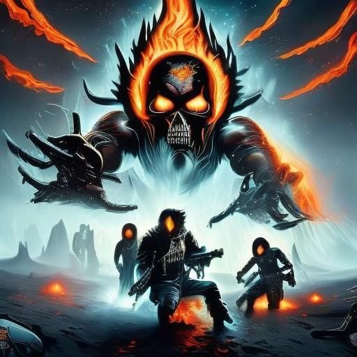 Flaming Skull Rider in Hyperrealistic Style