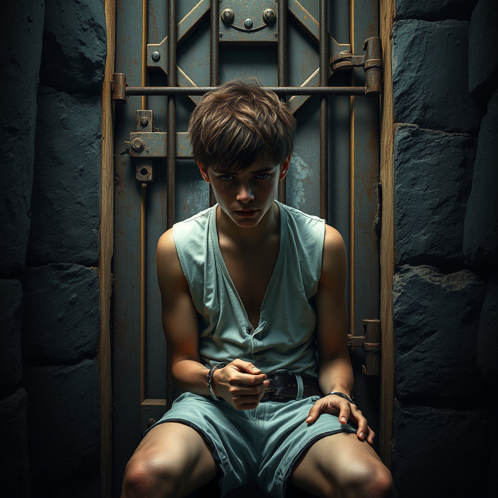 Overwhelmed Youth Sits in Darkness, Handcuffed to Forlorn Ja...