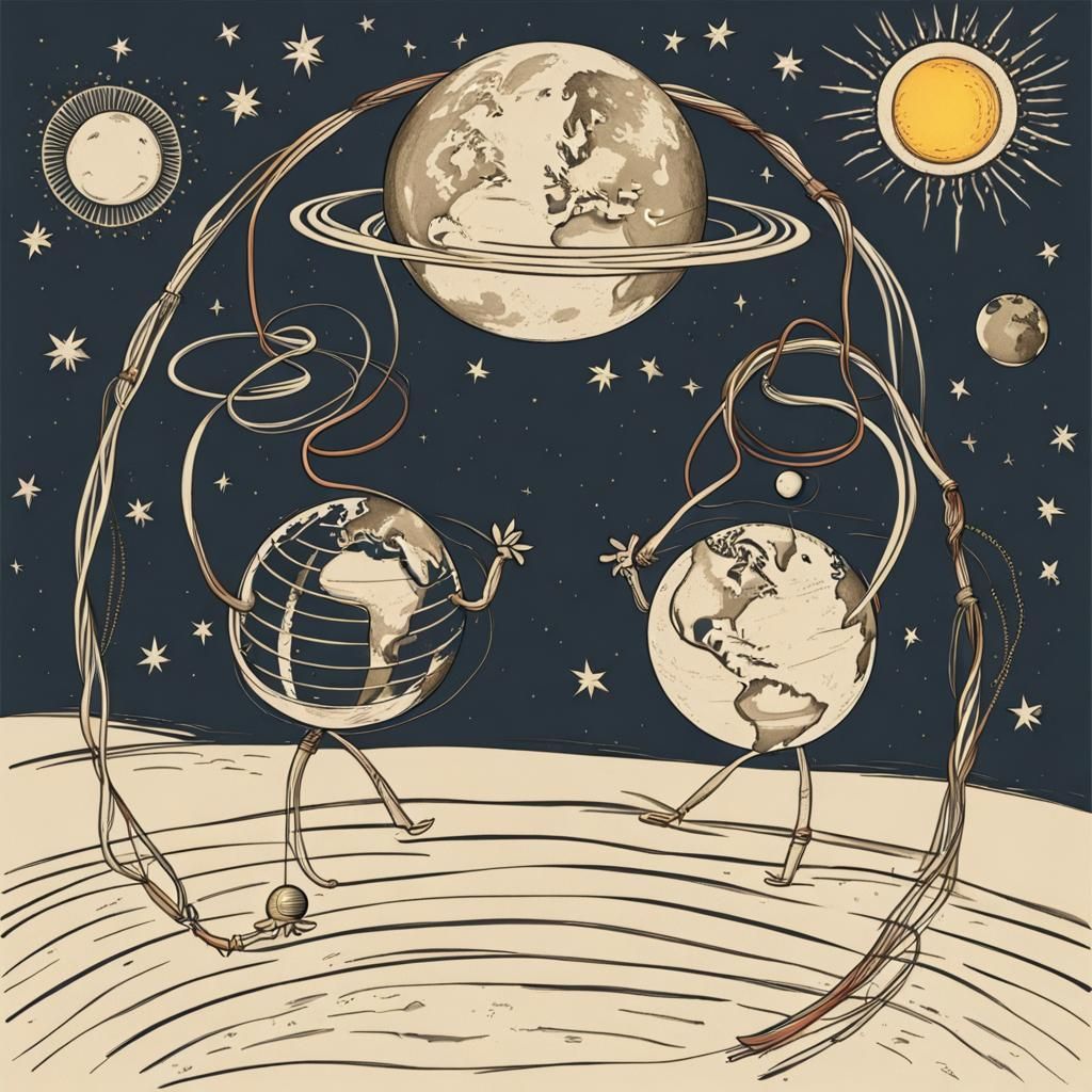 Sun and Moon Play Jump Rope with Earth