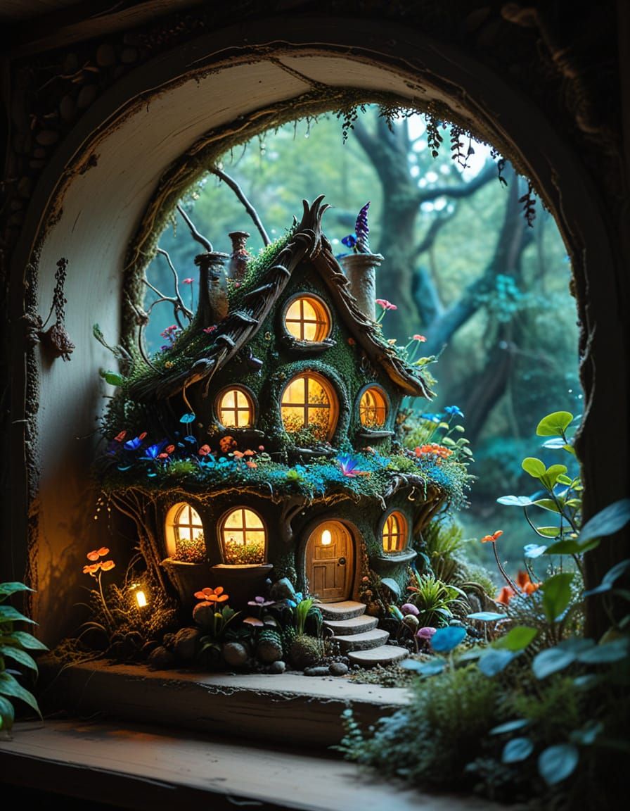 Fairy House Window Peephole to Enchanted Garden