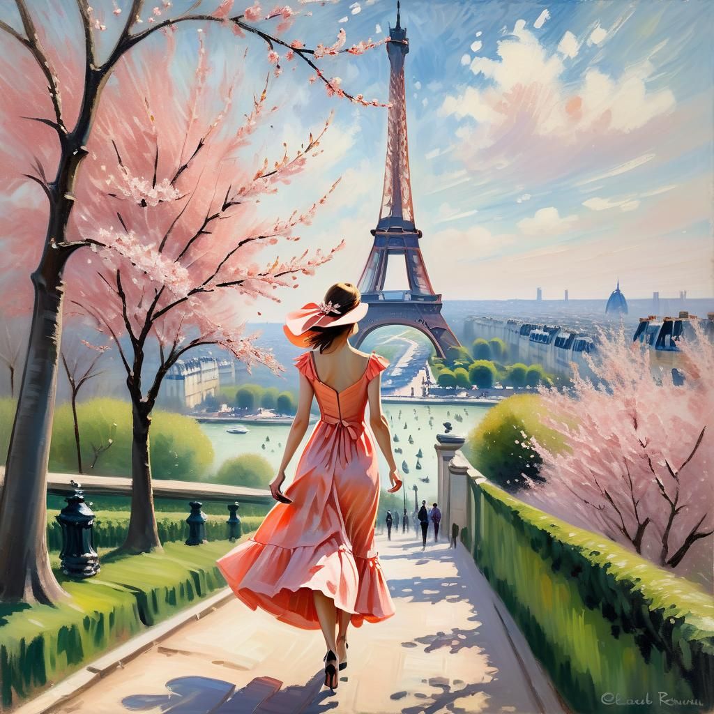 Ethereal Parisian Woman in Impressionist Painting Style