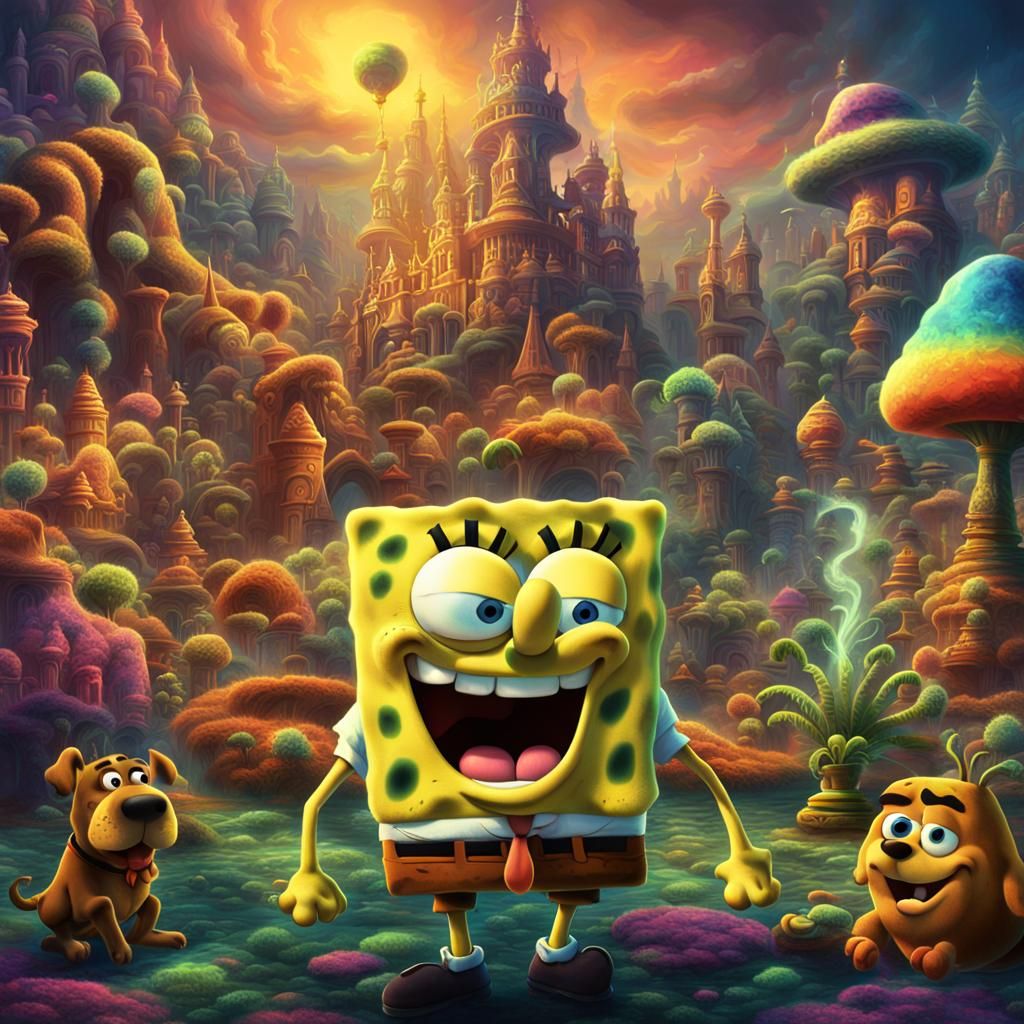 SpongeBob and Scooby Doo Smoking Weed: Psychedelic Art
