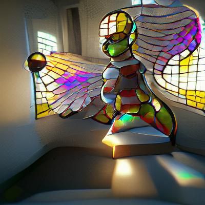 Radiant Stained Glass Angel in Volumetric Lighting