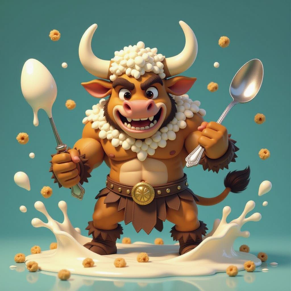 Milk & Cereal Minotaur with Spoon Weapon