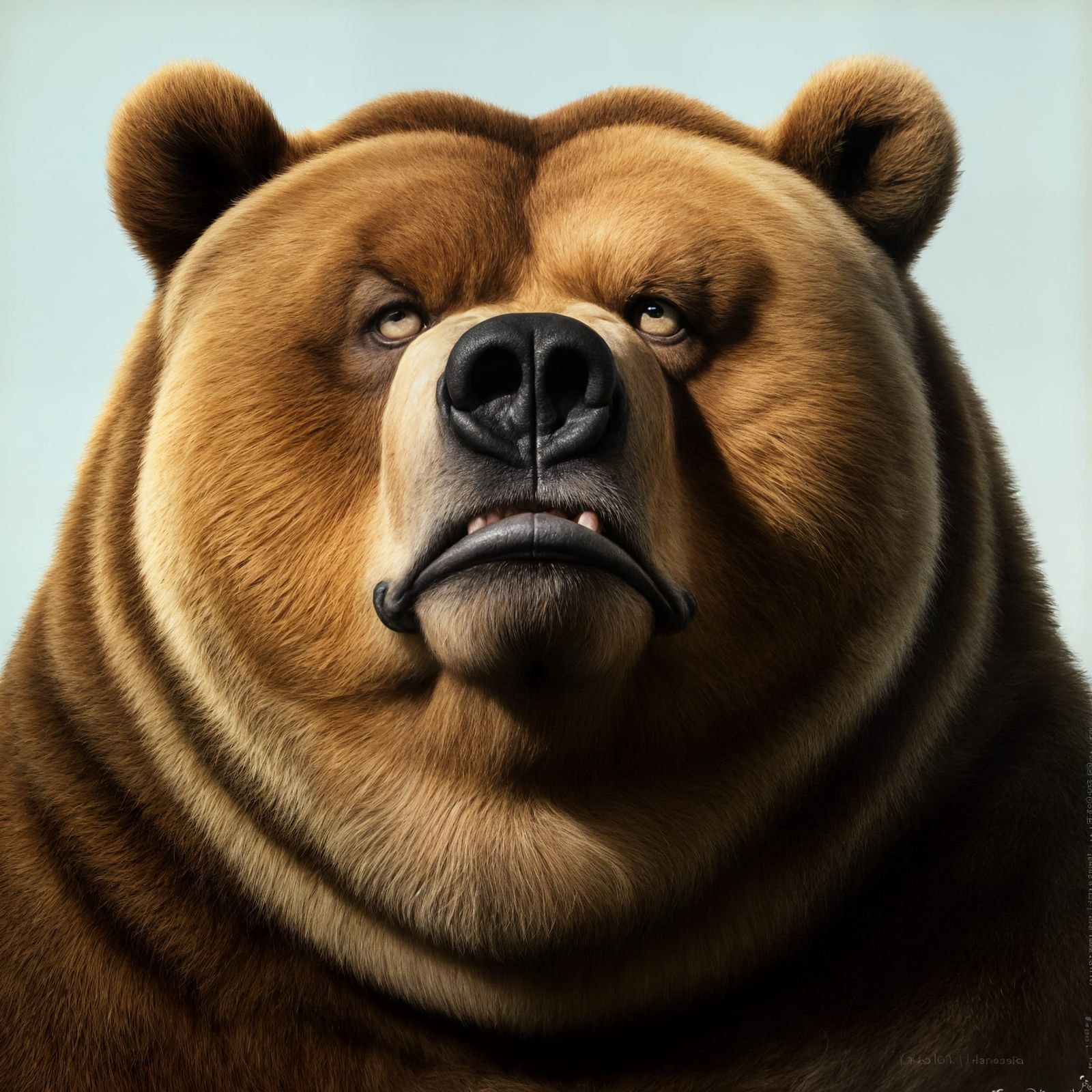 Obese Kodiak Bear With Disgusted Expression in Norman Rockwe...
