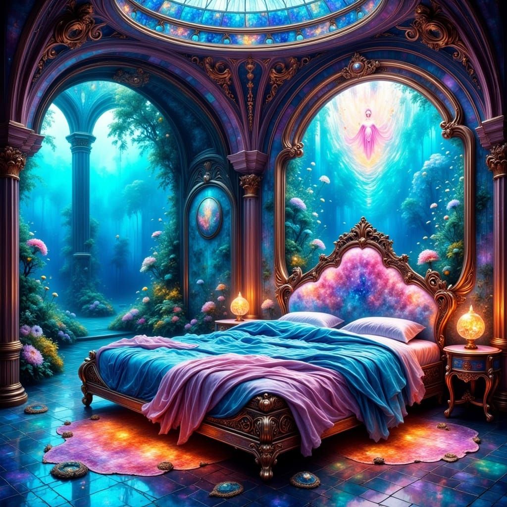 Fantasy Underwater Bedroom with Bioluminescent Light