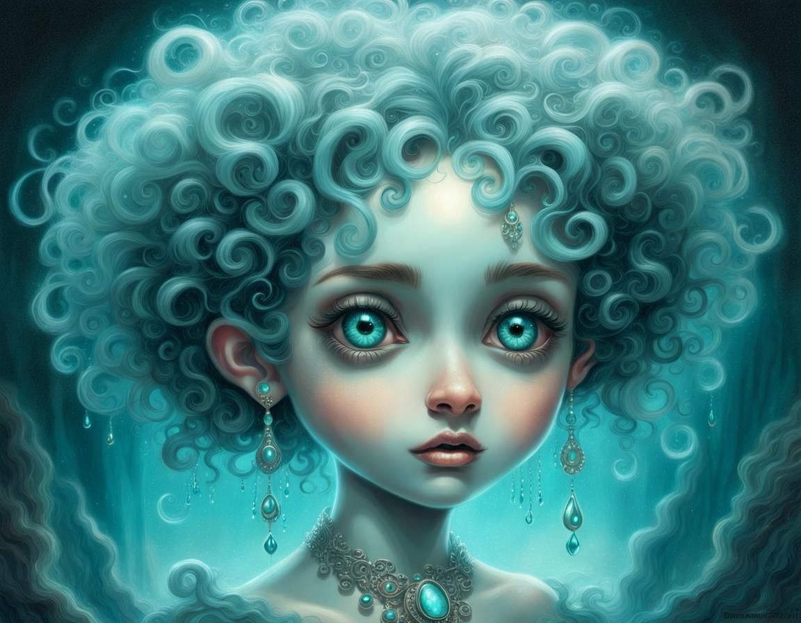 Turquoise-Haired Woman in Ethereal Fantasy Style