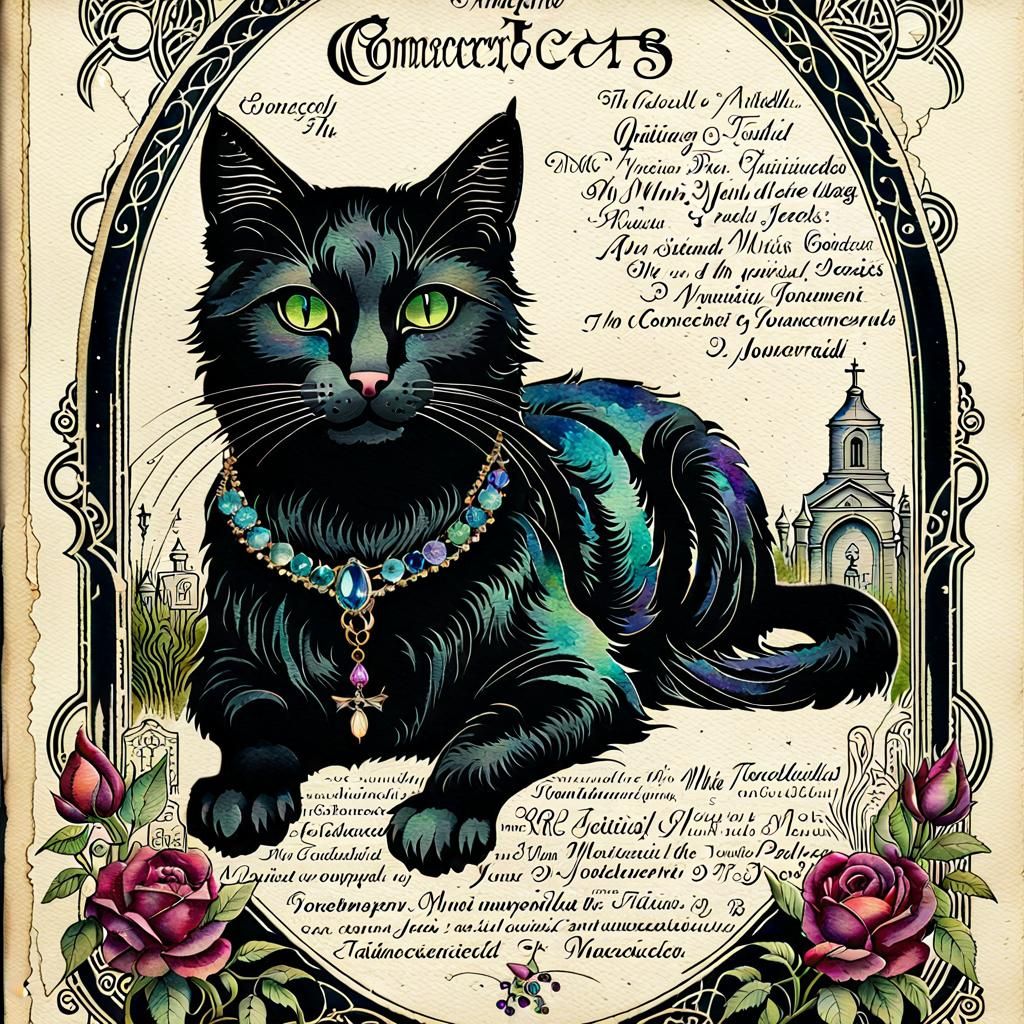 Iridescent Black Cat Watercolor for Junk Journal