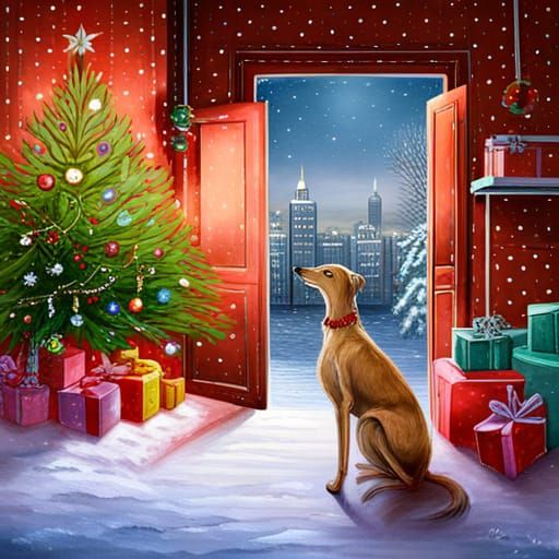 Lurcher Dog Christmas Card: Detailed Matte Painting