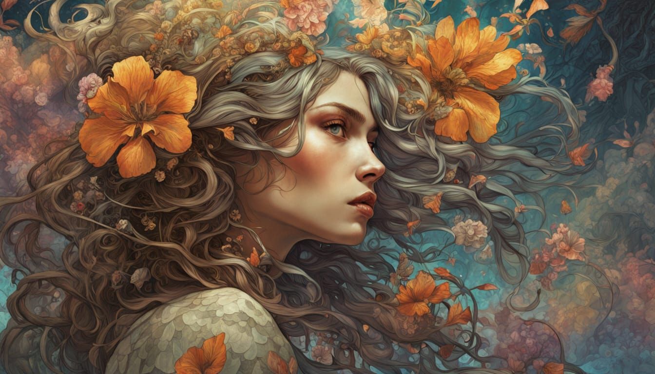 1960s Hippie Woman Portrait in Royo Style