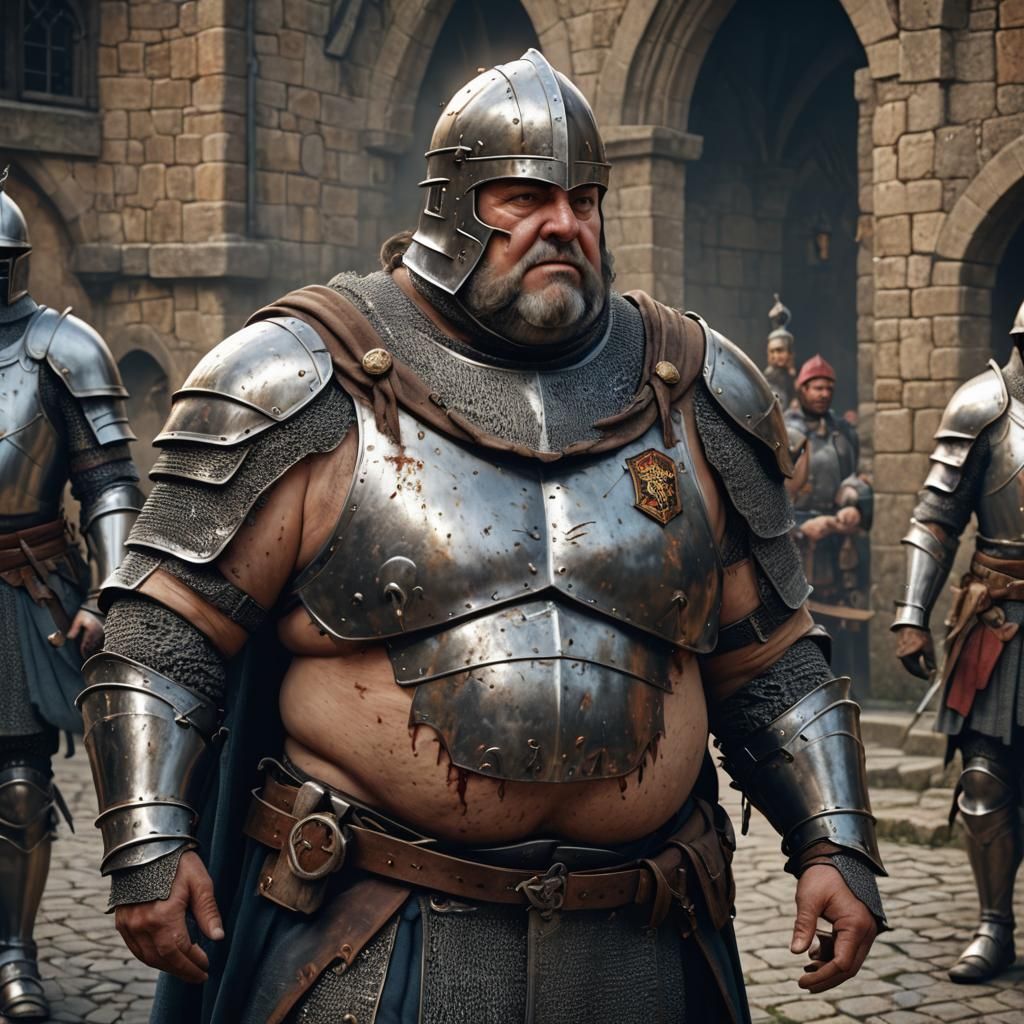 Hyperrealistic Fat Medieval Knight: Detailed Digital Art
