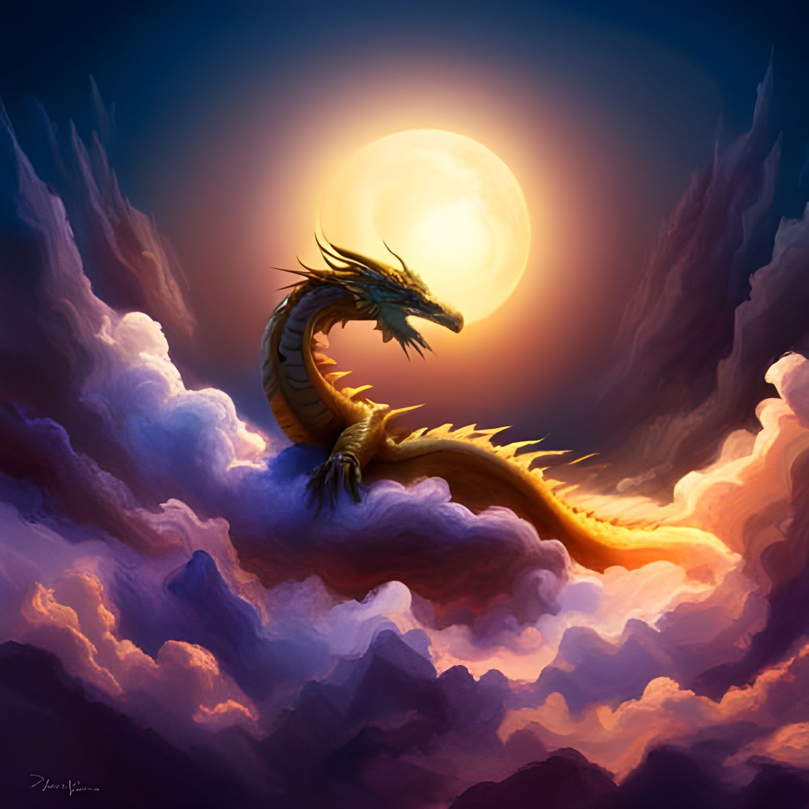 Mystical Dragon on a Cloud in Vivid Colors