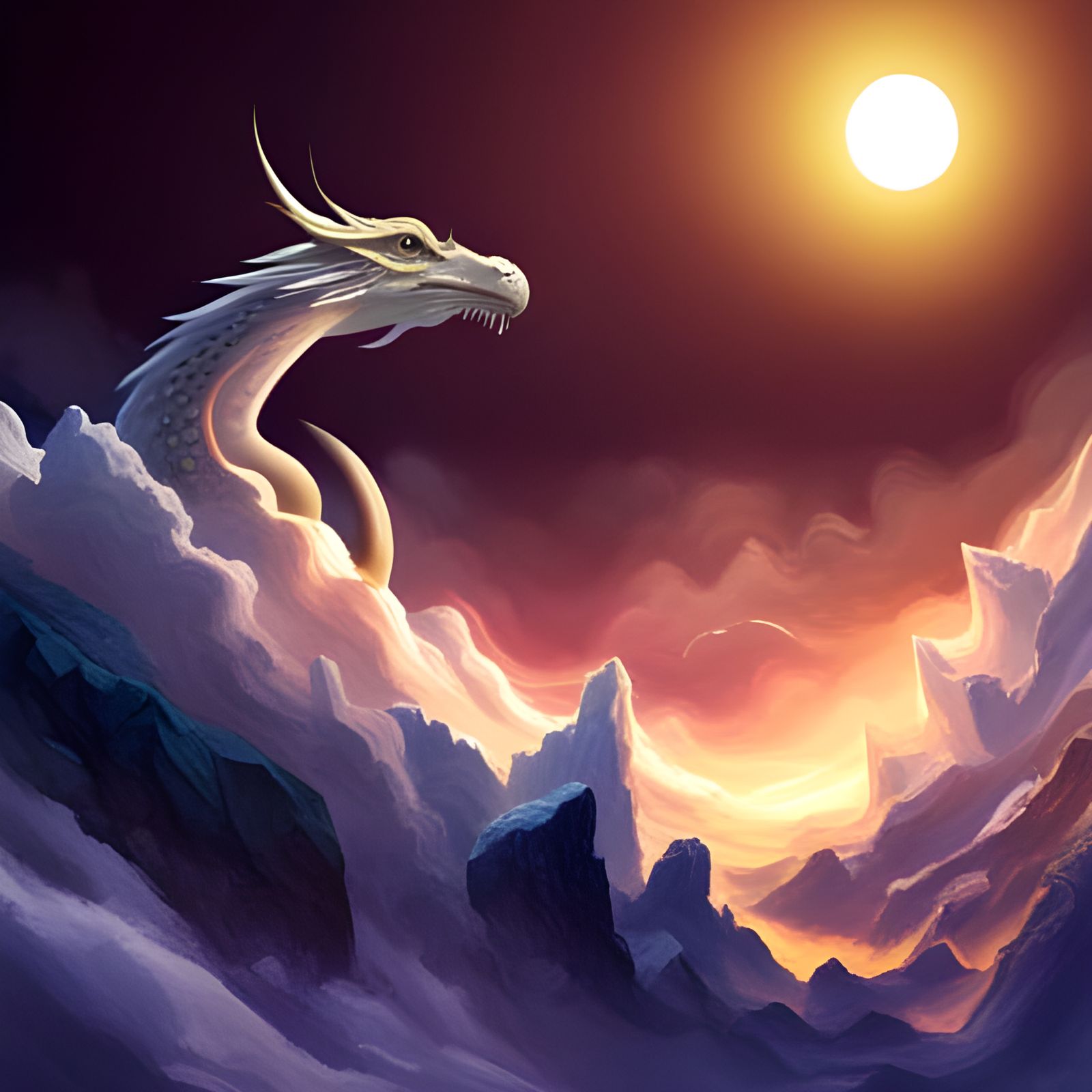 Mystical Dragon on a Cloud in Vivid Colors