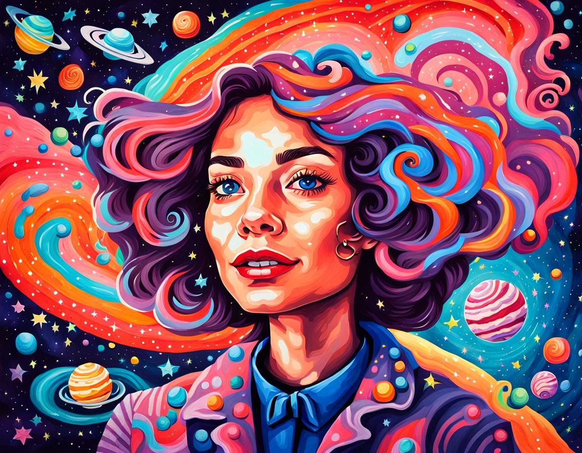 Surreal Cosmic Portrait of Female Scientist