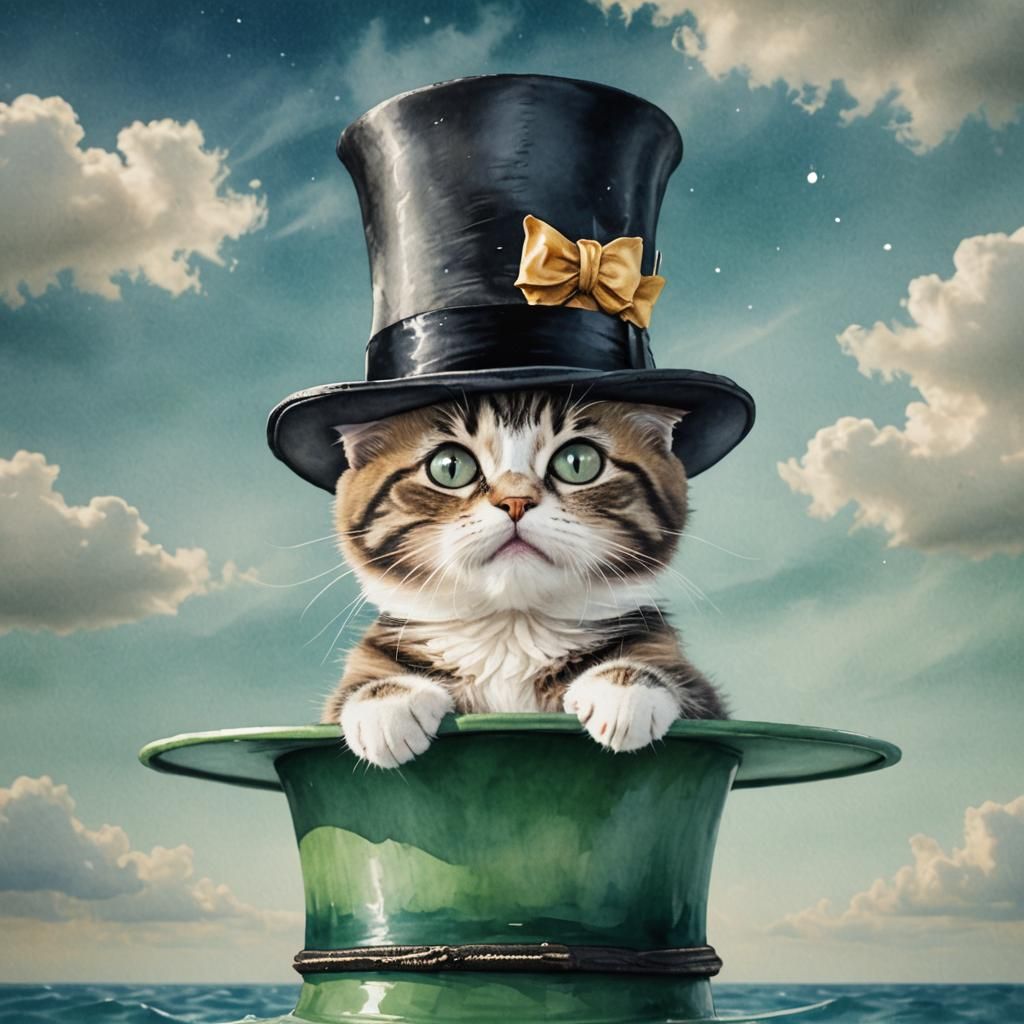 Kitten's Voyage: Cat in Top Hat Boat