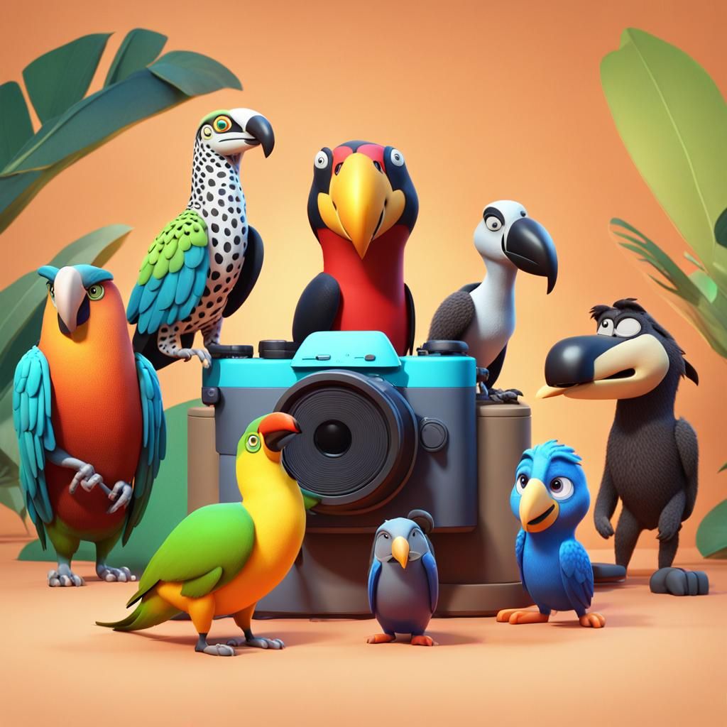 Animals Posing for Photo, Pixar-Style 3D Render