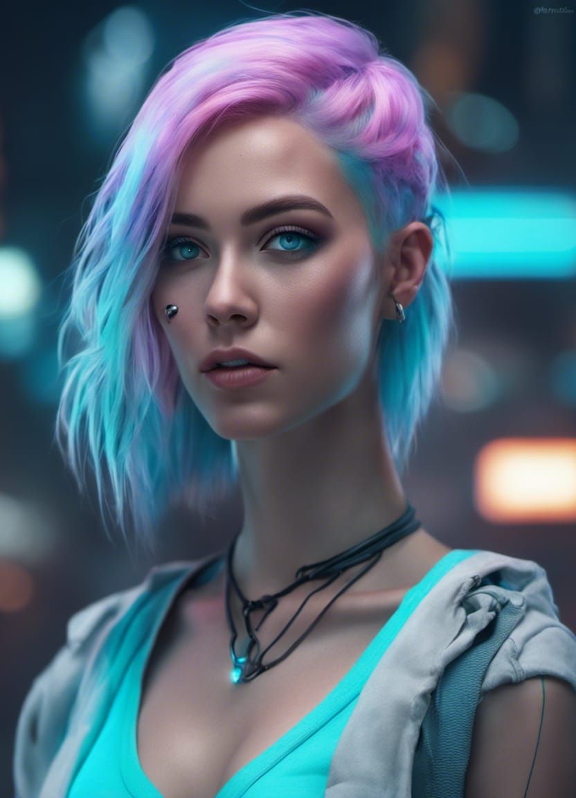 Neon Cyberpunk Hacker Girl Digital Illustration