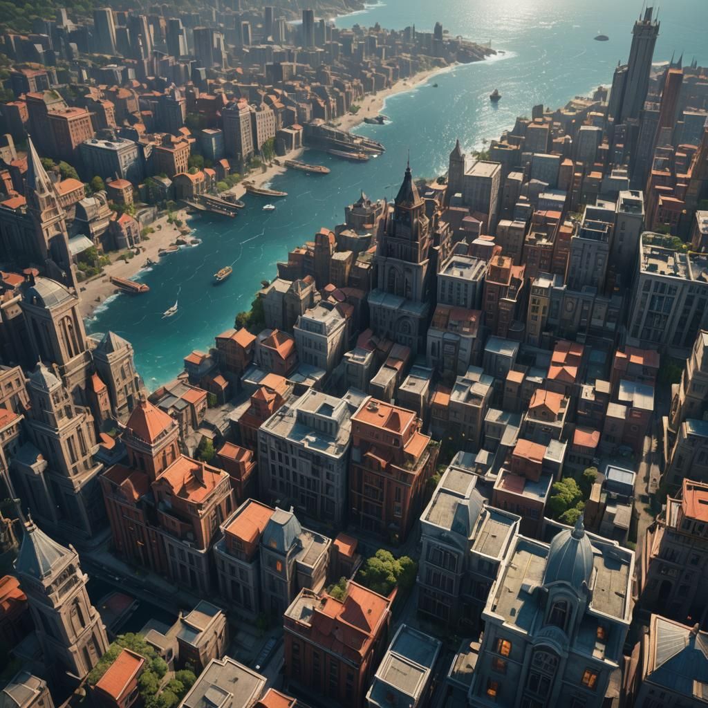 Ocean Cityscape in Detailed Matte Painting Style