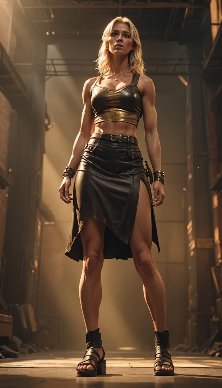 Powerful Amazon with Blonde Hair in Golden Light