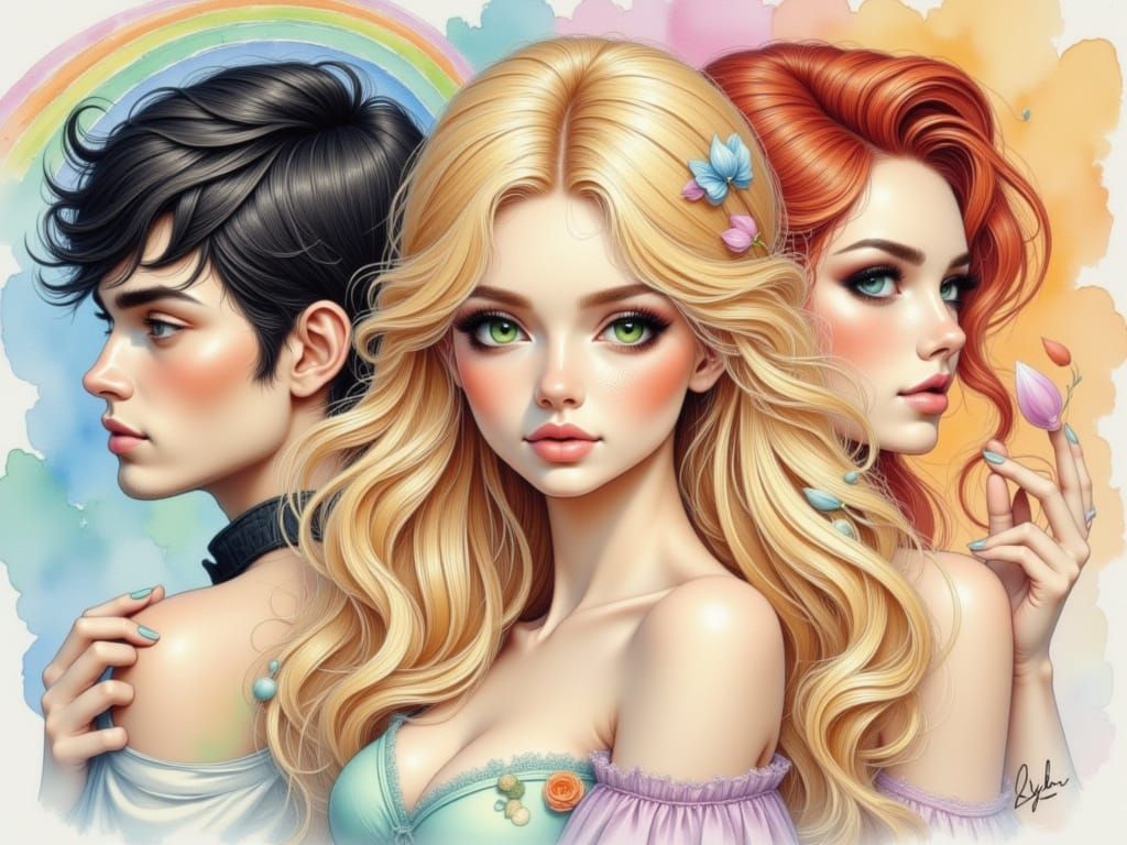 Love in Harmony: Diverse Embrace with Rainbow