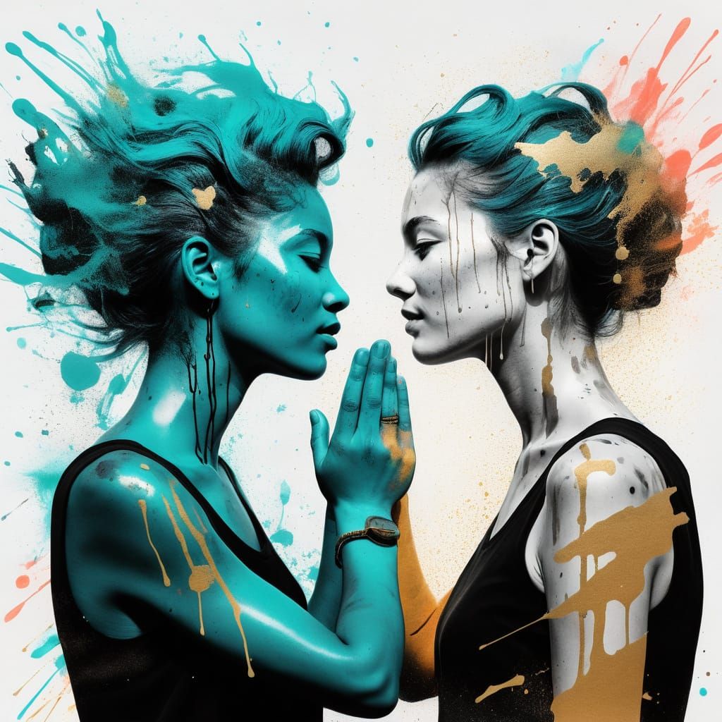 Cosmic Connection: Figures Reaching Across Void in Mixed Med...